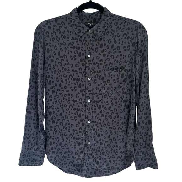 RAILS Kate Onyx Cheetah Silk Button Down Animal Print Shirt Women's Size XS - Picture 2 of 9